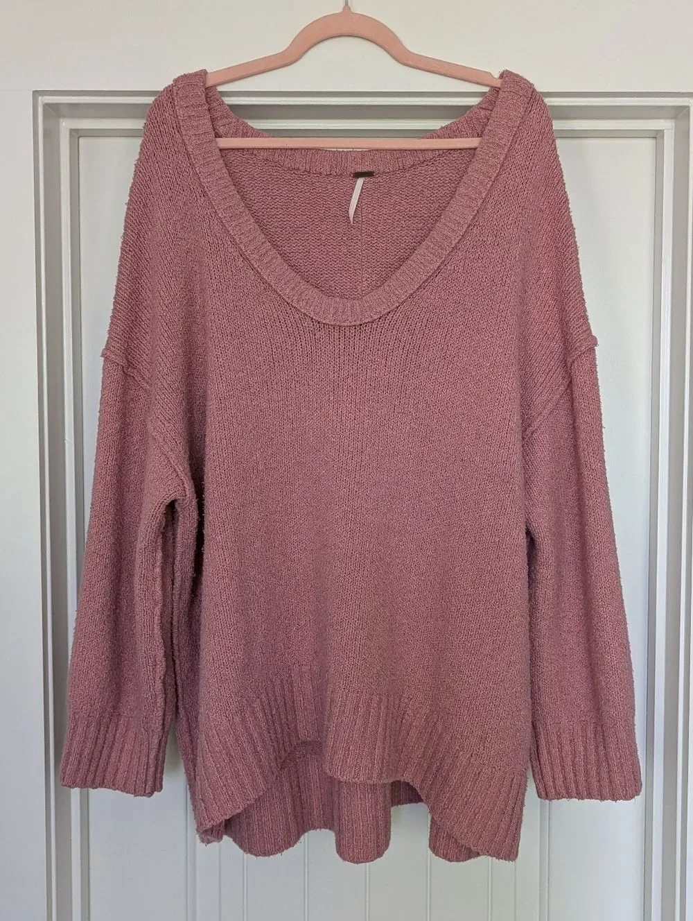 Free People Womens Alpine Rose Pink Brookside V-Neck Tunic Sweater Size Large